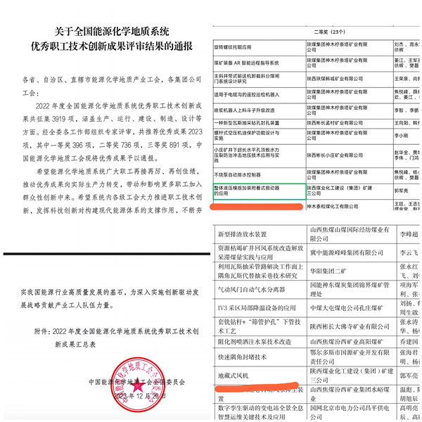 陜煤建設(shè)礦建三公司:喜報!一舉斬獲技術(shù)創(chuàng)新成果雙獎